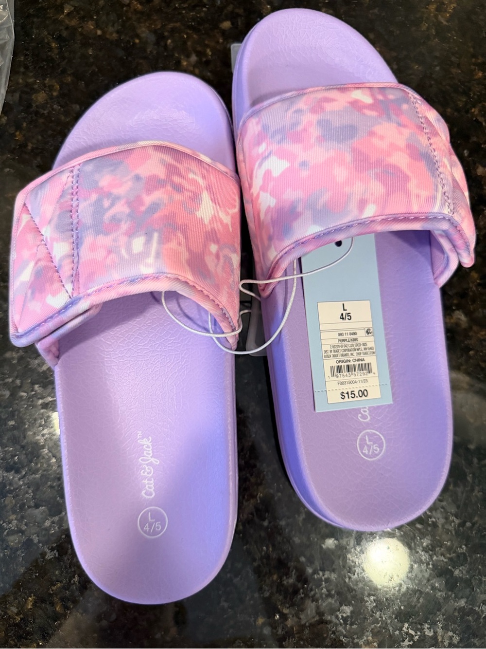 Cat & Jack Lavender and Pink Tie-Dye Slide Sandals